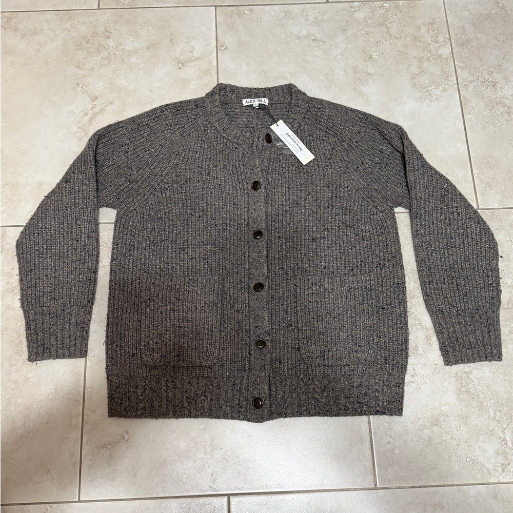 Alex Mill Chunky Rib Cardigan in Donegal Bark Medium Wool Alpaca